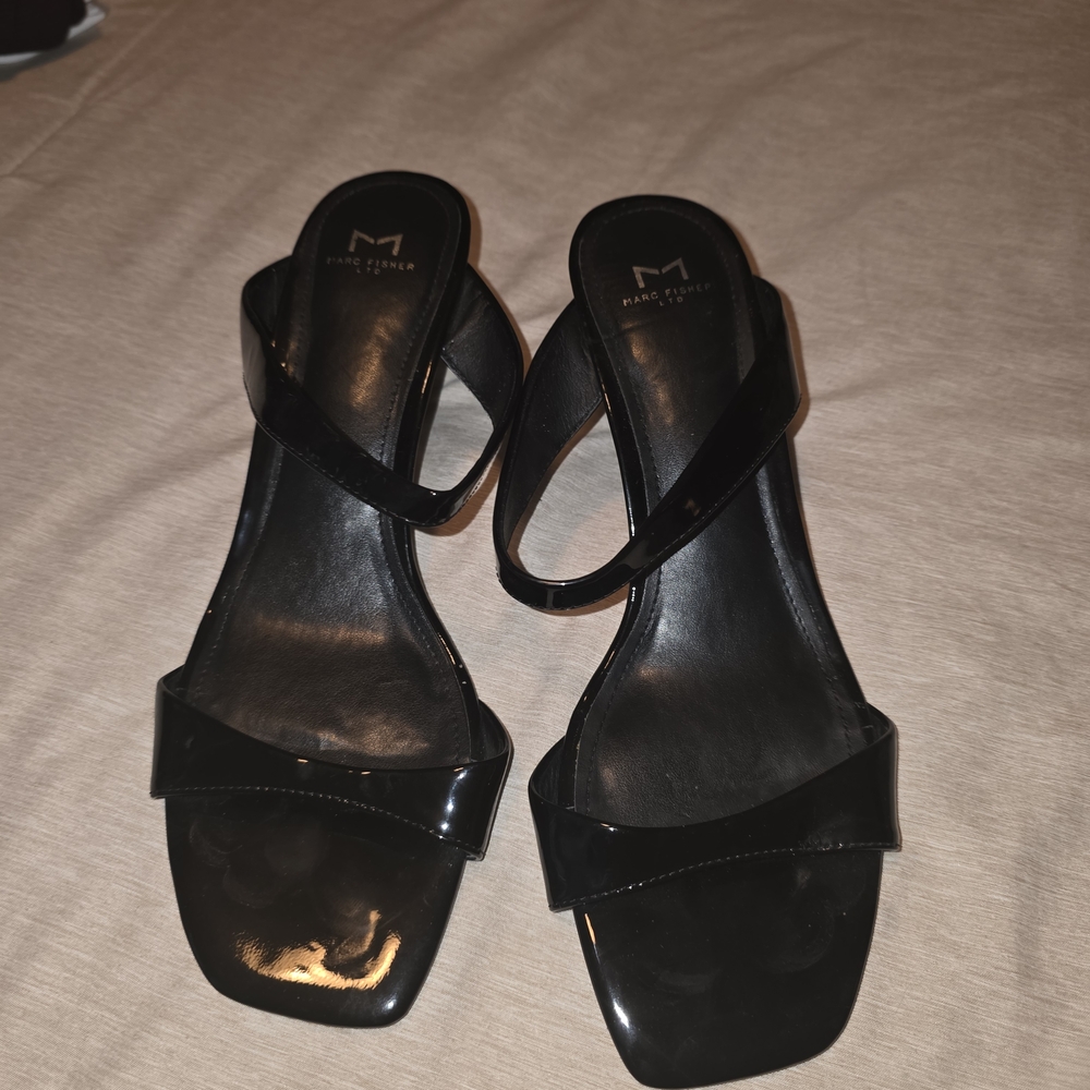 Marc Fisher Glossy Black Patten Leather Heeled Sandles